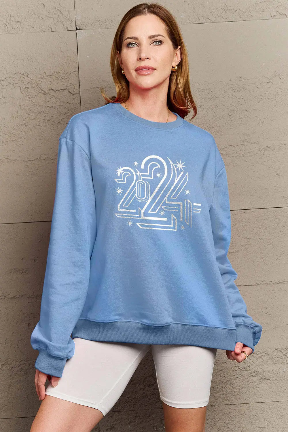 Simply Love Full Size 2024 Round Neck Dropped Shoulder Sweatshirt Trendsi