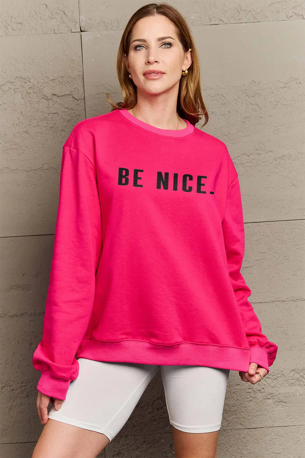 Simply Love Full Size BE NICE Graphic Sweatshirt Trendsi