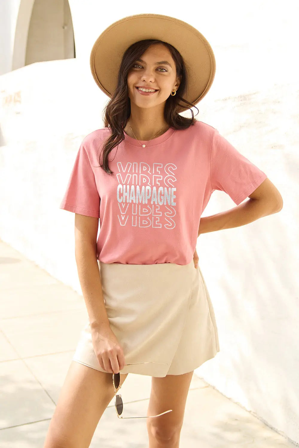 Simply Love Full Size CHAMPAGNE VIBES Short Sleeve T-Shirt Trendsi