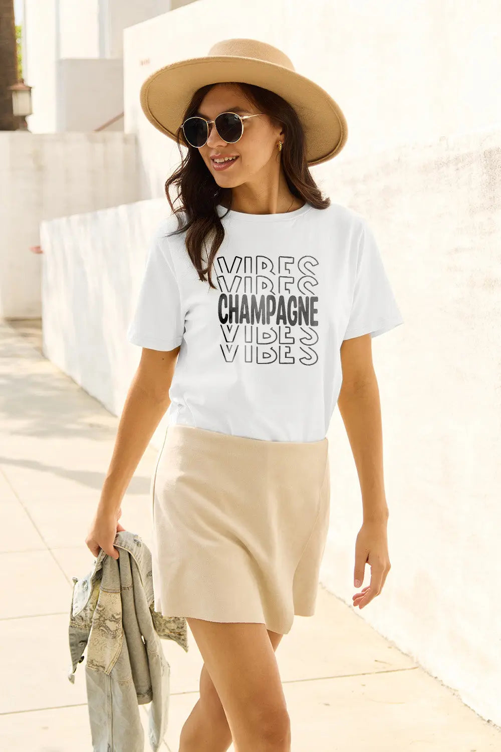 Simply Love Full Size CHAMPAGNE VIBES Short Sleeve T-Shirt Trendsi