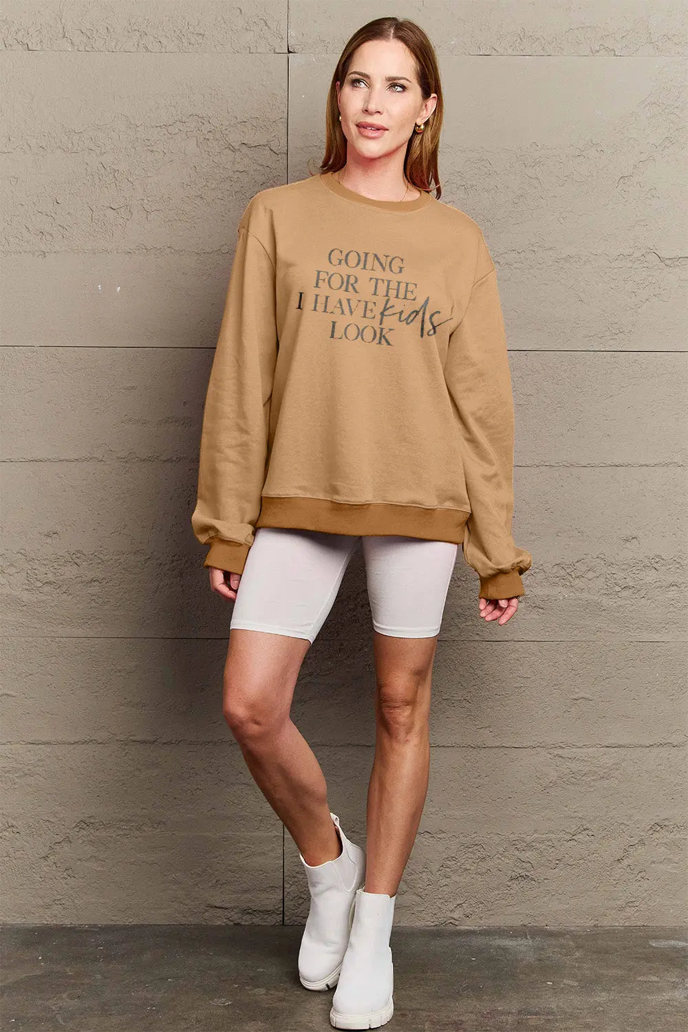 Simply Love Full Size GOING FOR THE I HAVE KIDS LOOK Long Sleeve Sweatshirt Trendsi