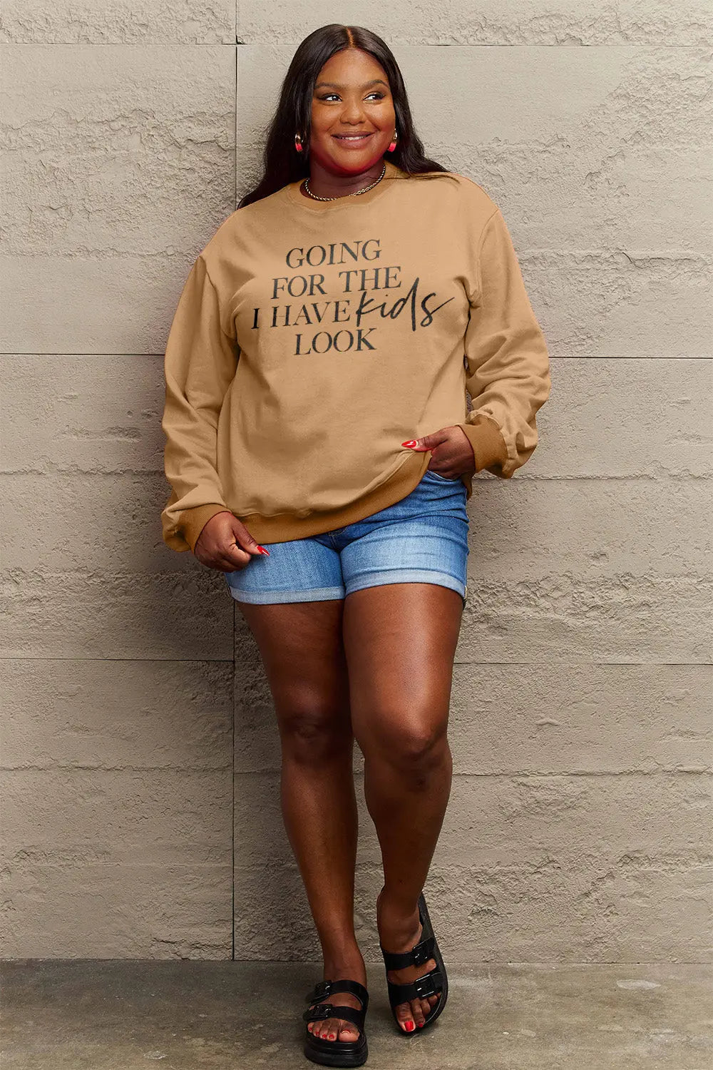 Simply Love Full Size GOING FOR THE I HAVE KIDS LOOK Long Sleeve Sweatshirt Trendsi