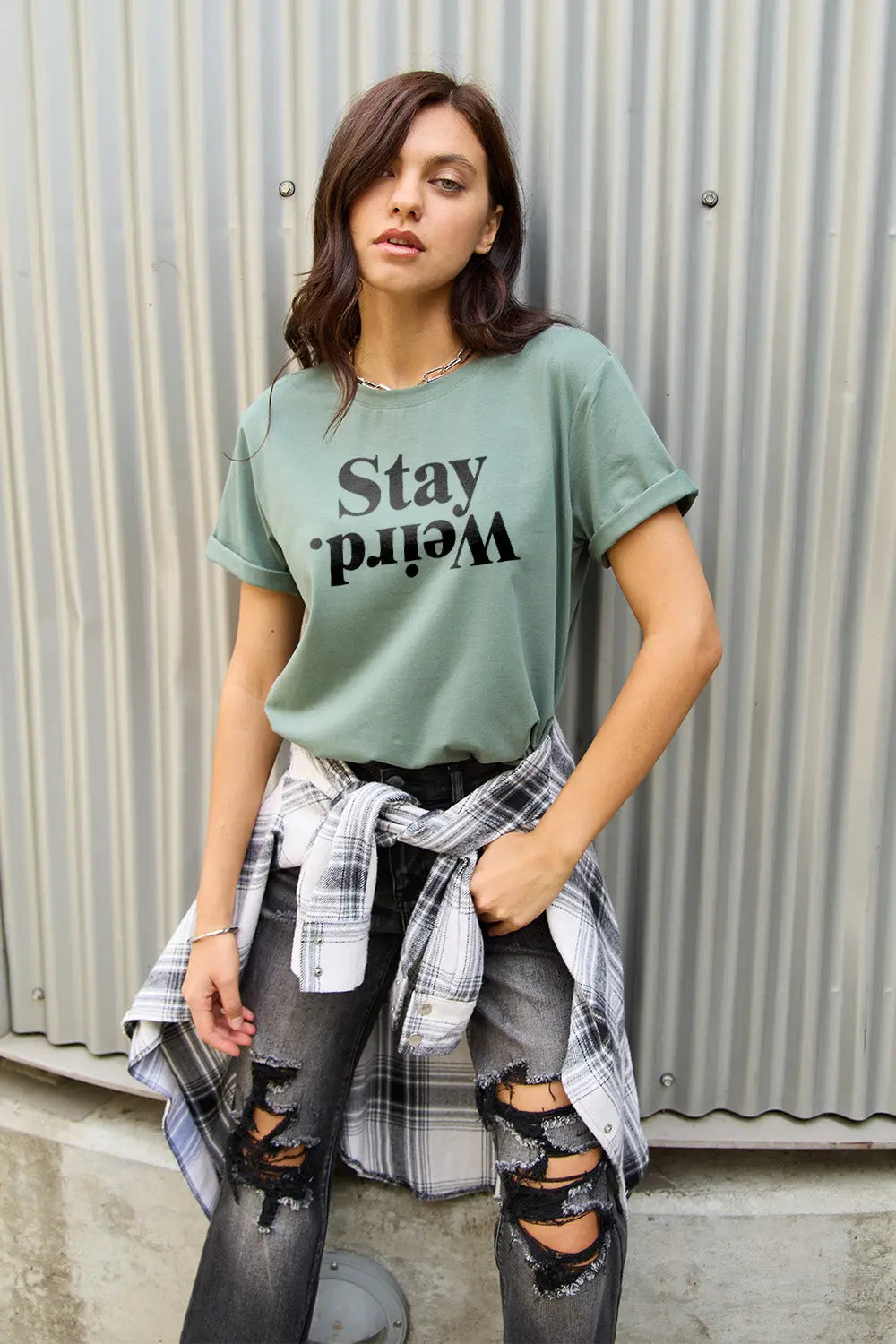 Simply Love Full Size STAY WEIRD Short Sleeve T-Shirt Trendsi