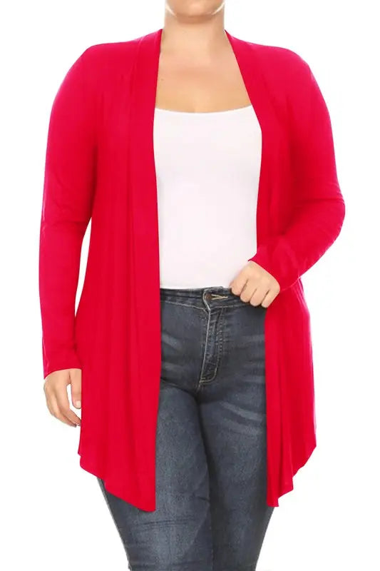 Solid open fron, long sleeve cardigan draped front Moa Collection
