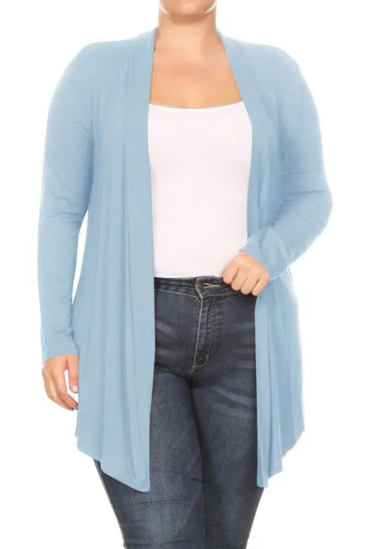 Solid open fron, long sleeve cardigan draped front Moa Collection