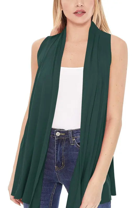 Solid, long body open front vest in a loose fit Moa Collection
