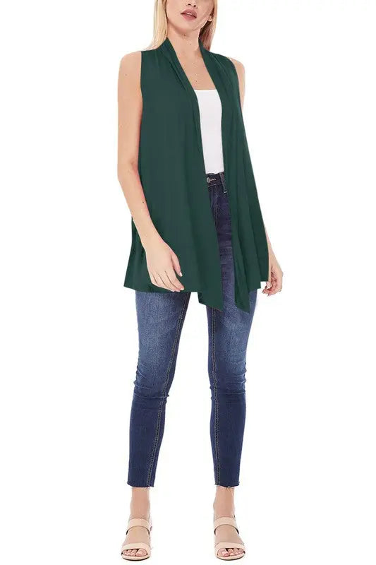 Solid, long body open front vest in a loose fit Moa Collection