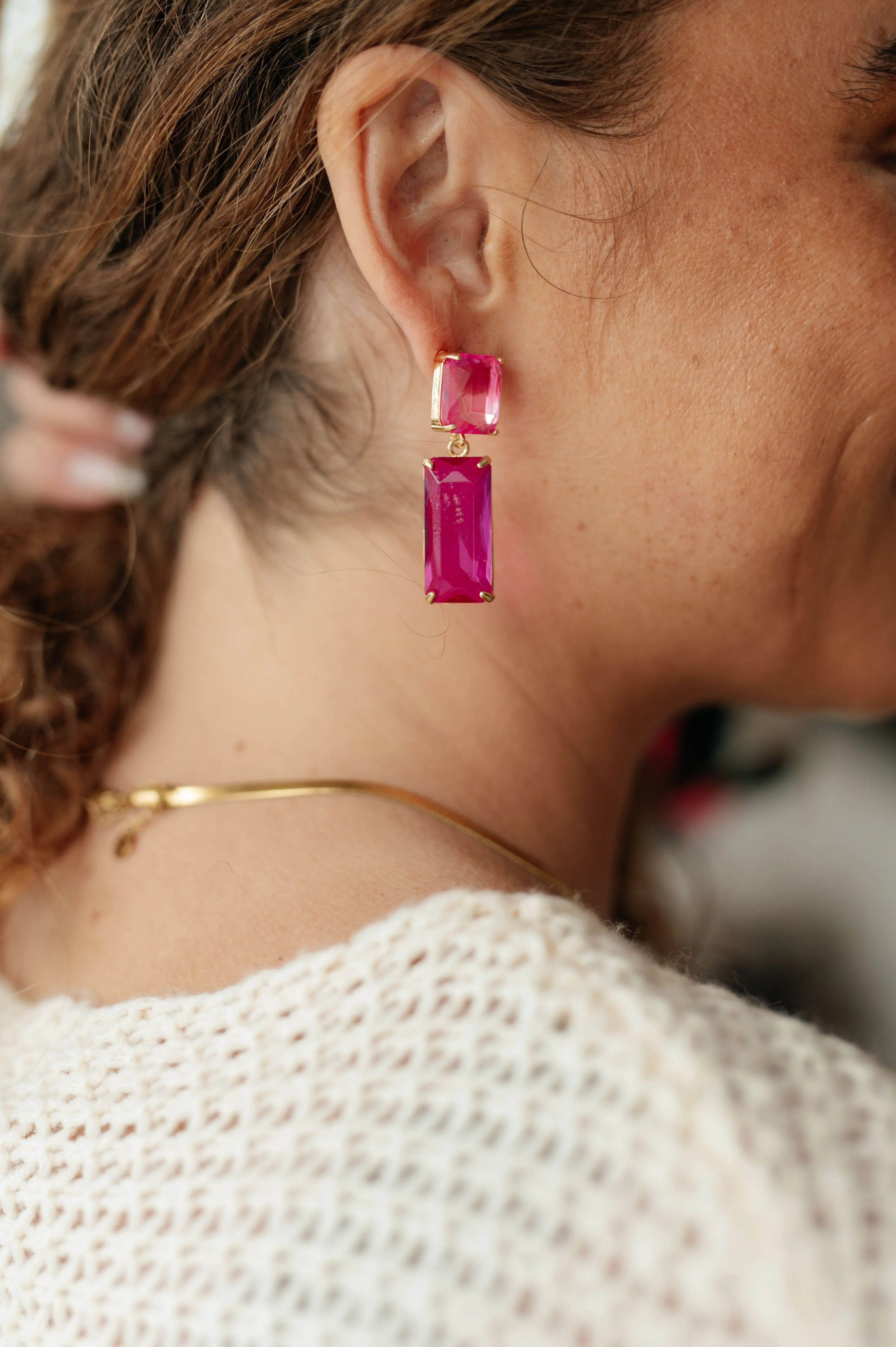 Sparkly Spirit Rectangle Crystal Earrings in Pink Ave Shops