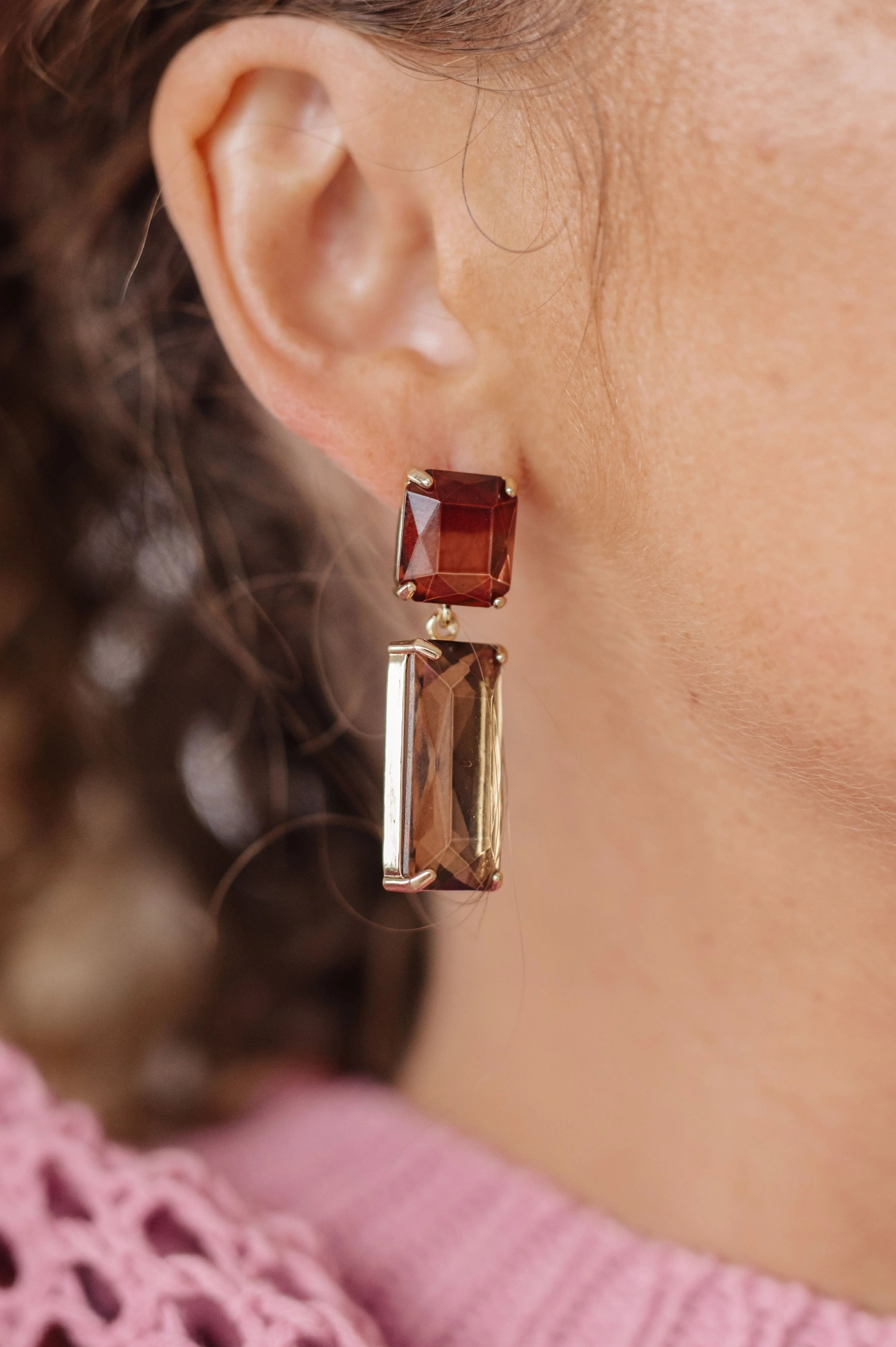Sparkly Spirit Rectangle Crystal Earrings in Smoke Ave Shops