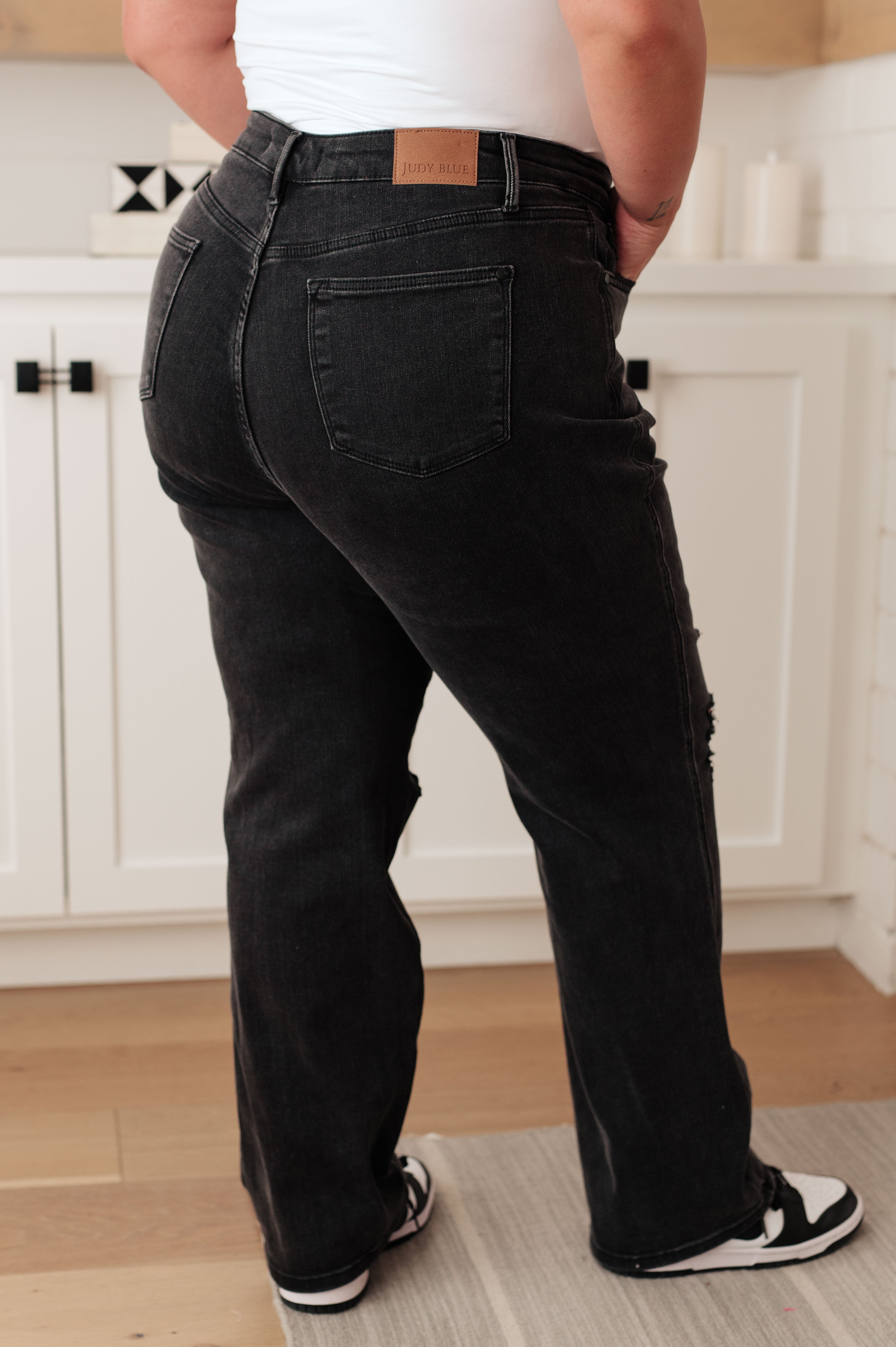 Susannah High Rise Rigid Magic 90's Distressed Straight Jeans in Black Ave Shops