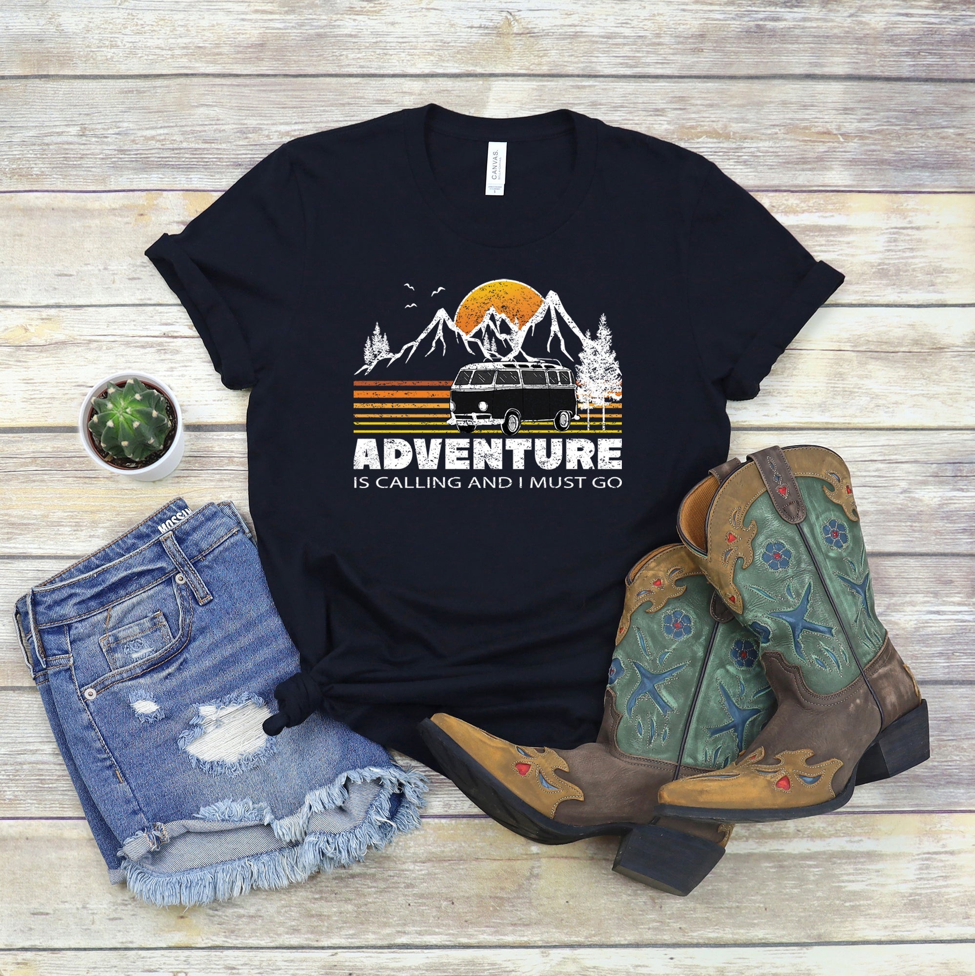 Adventure is Calling Retro | Short Sleeve Graphic Tee Olive and Ivory Retail