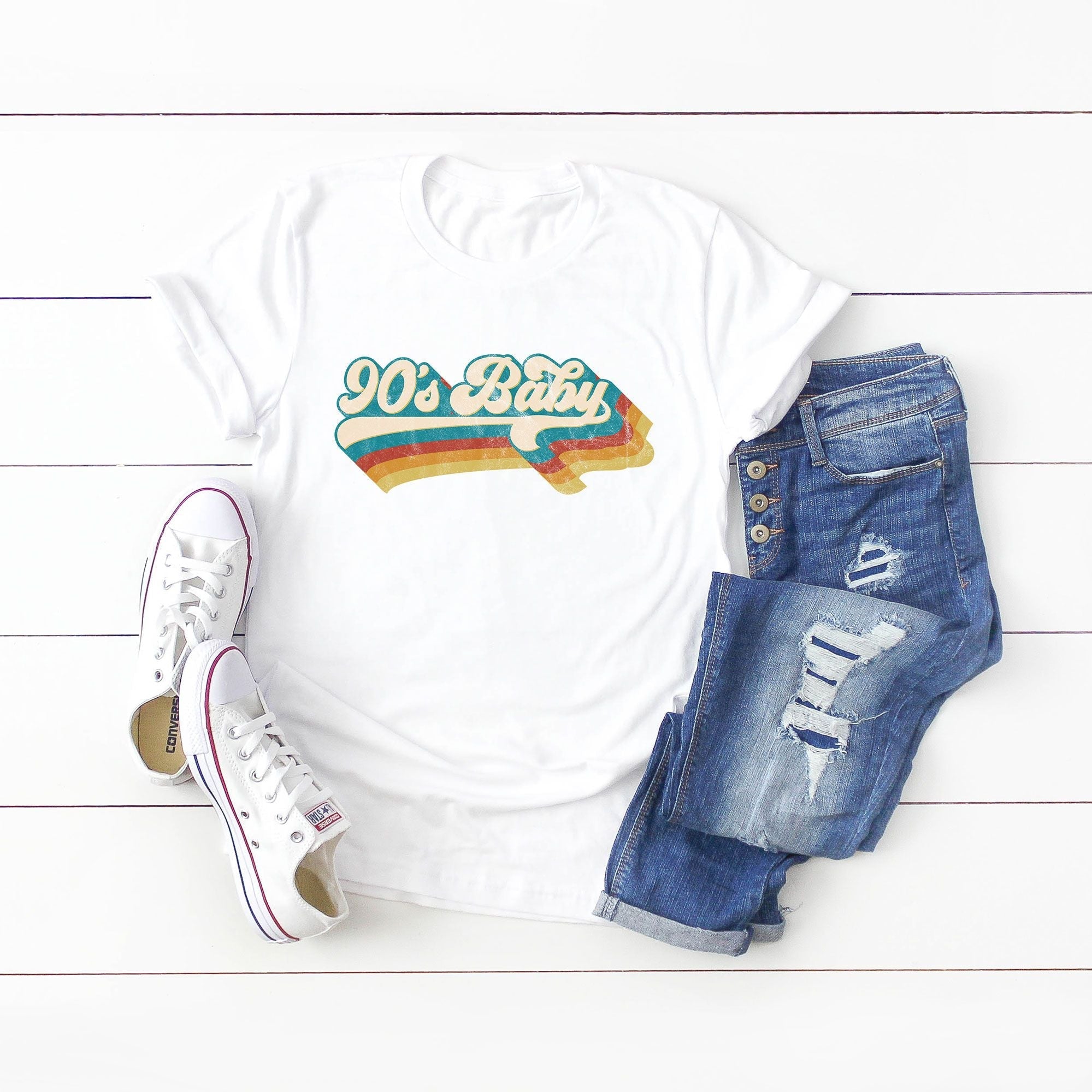 90's Baby | Short Sleeve Graphic Tee Olive and Ivory Retail