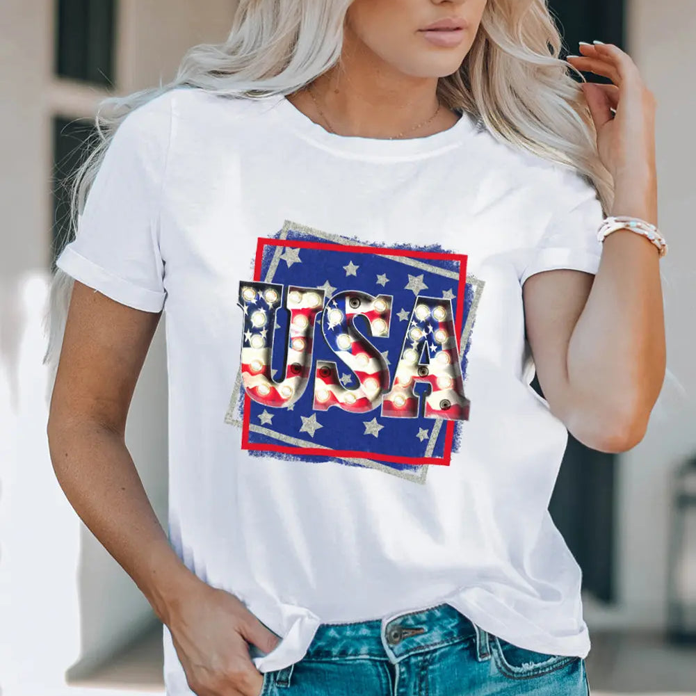 USA Graphic Round Neck Tee Shirt Casual Chic Boutique