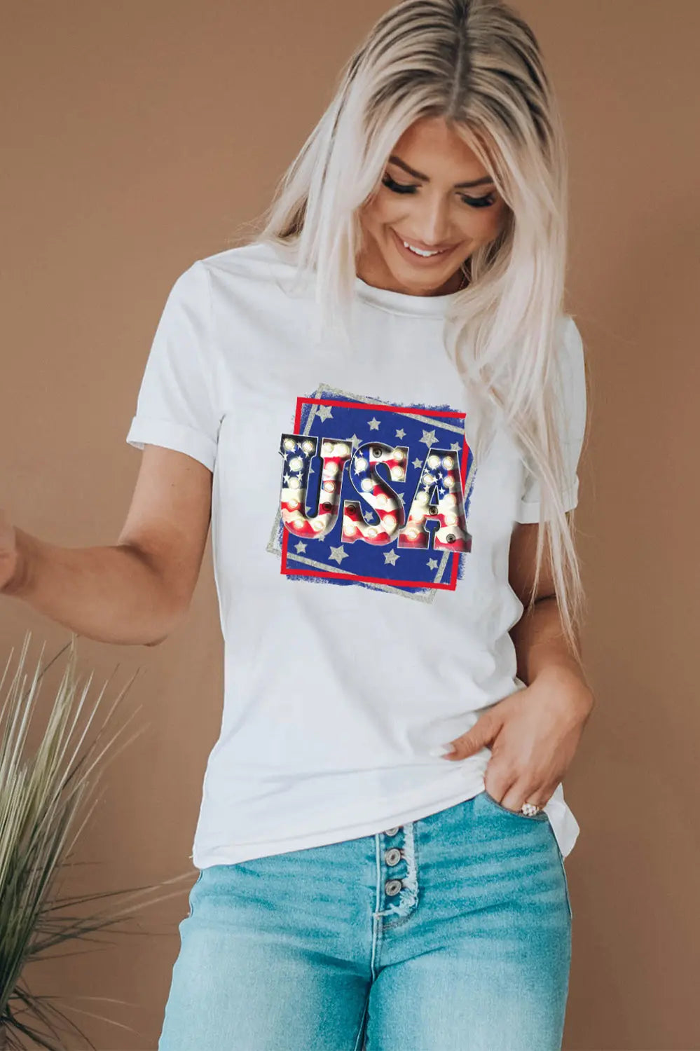 USA Graphic Round Neck Tee Shirt Casual Chic Boutique