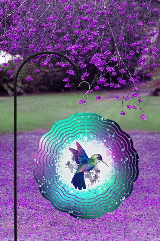 Vibrant Purple Green Hummingbird Wind Spinner Cali Boutique