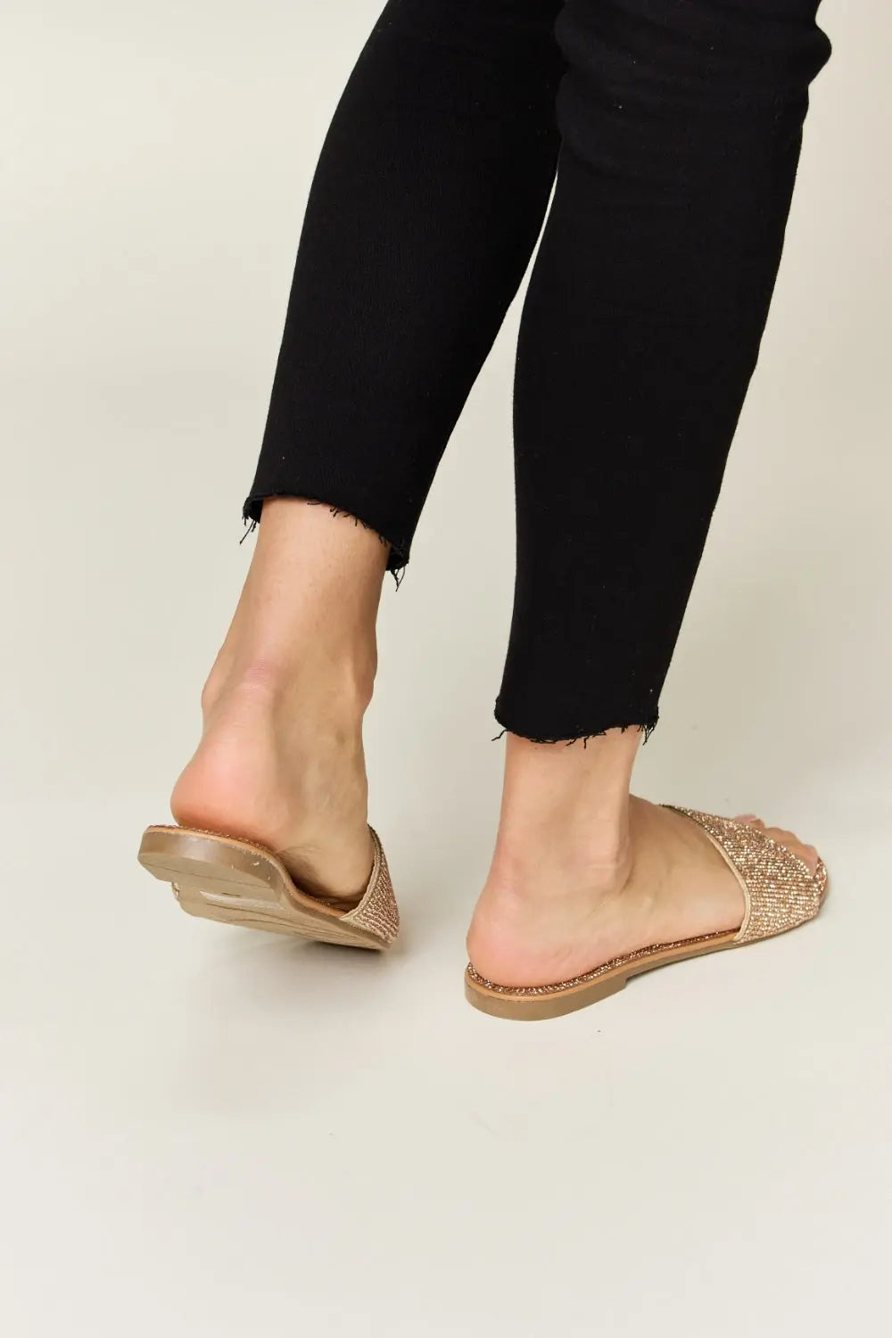 WILD DIVA Rhinestone Open Toe Flat Sandals Trendsi