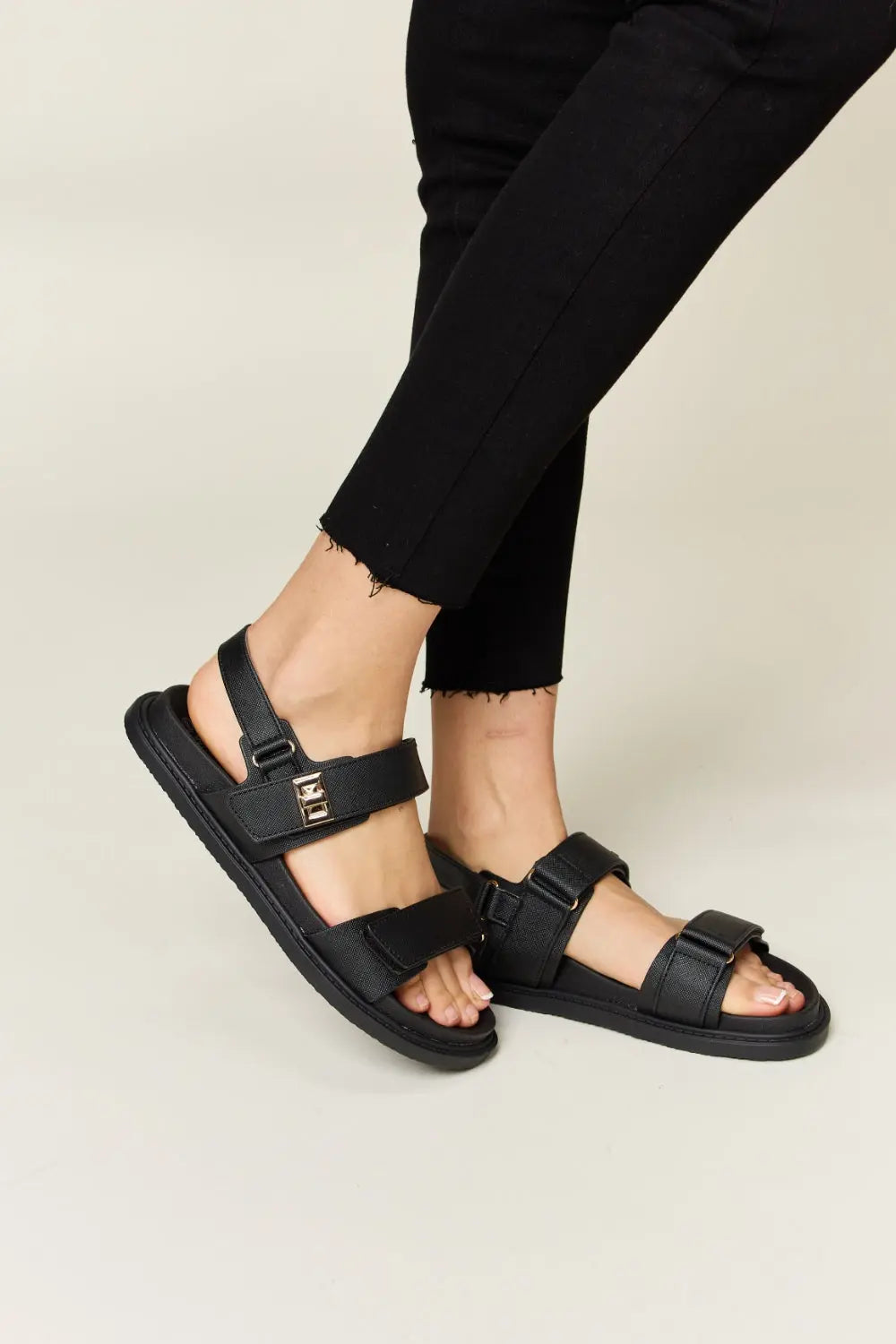 WILD DIVA Velcro Double Strap Slingback Sandals Trendsi