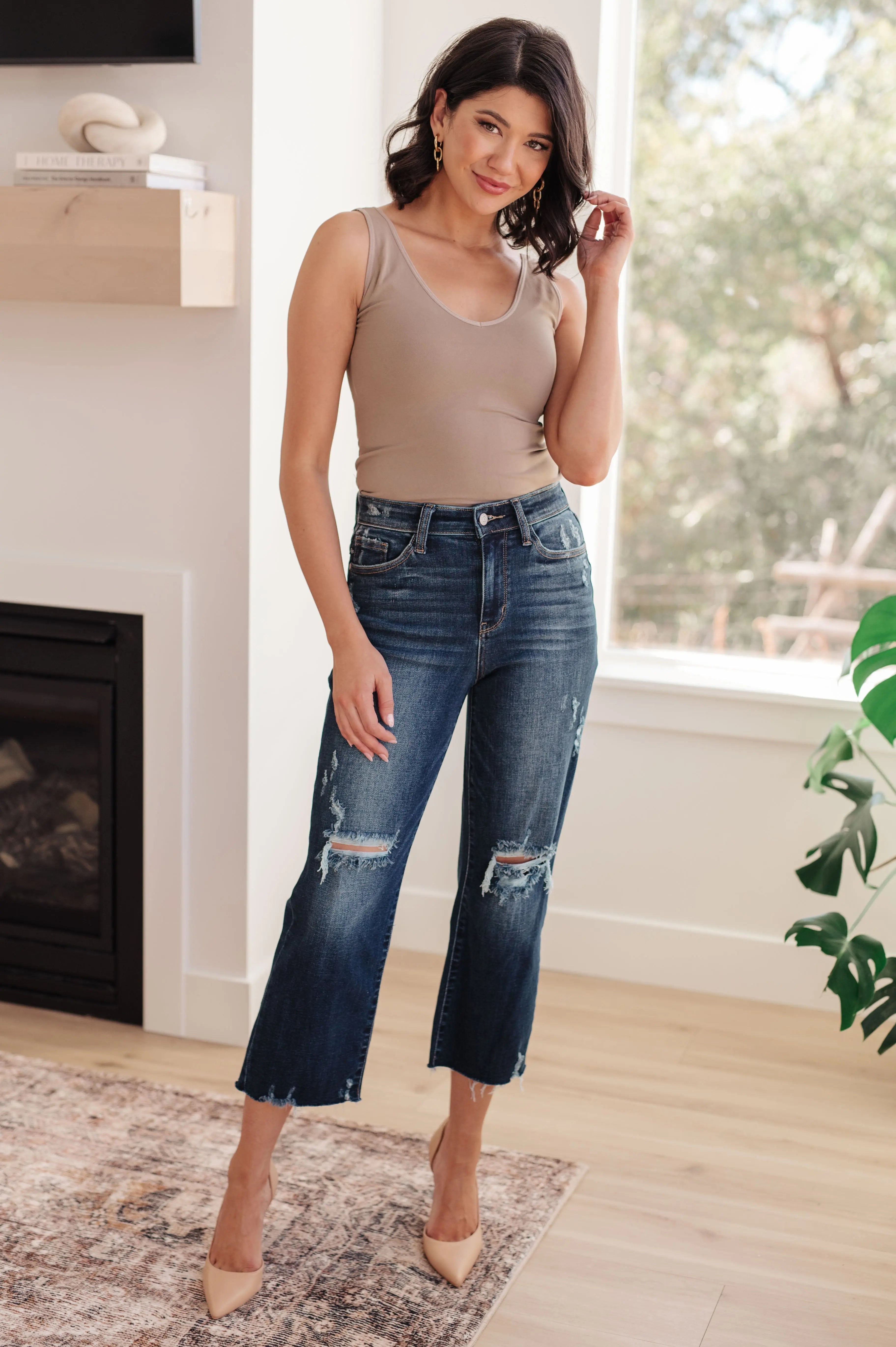 Whitney High Rise Distressed Wide Leg Crop Jeans Ave Shops