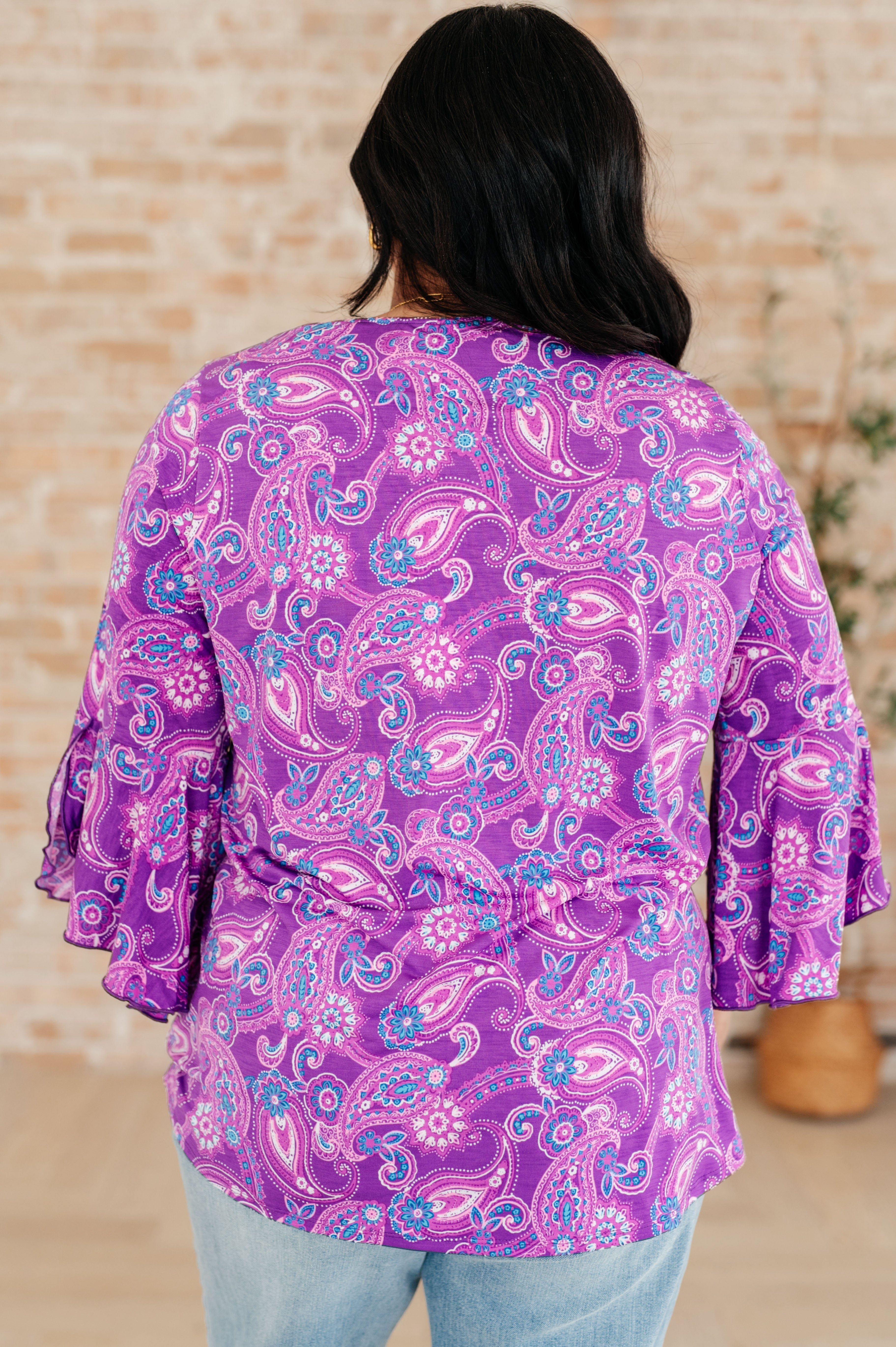 Willow Bell Sleeve Top in Lavender Paisley Ave Shops
