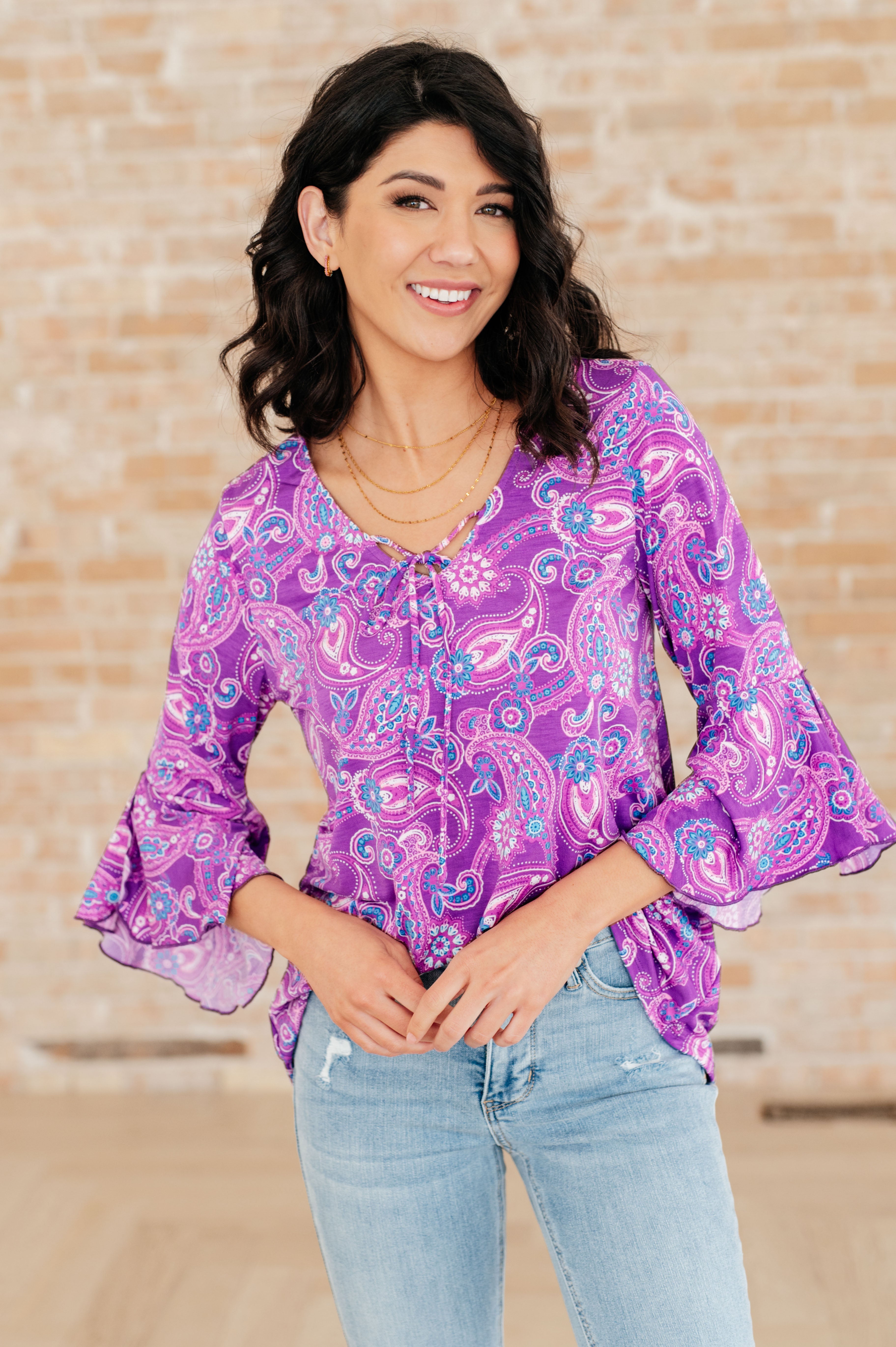 Willow Bell Sleeve Top in Lavender Paisley Ave Shops