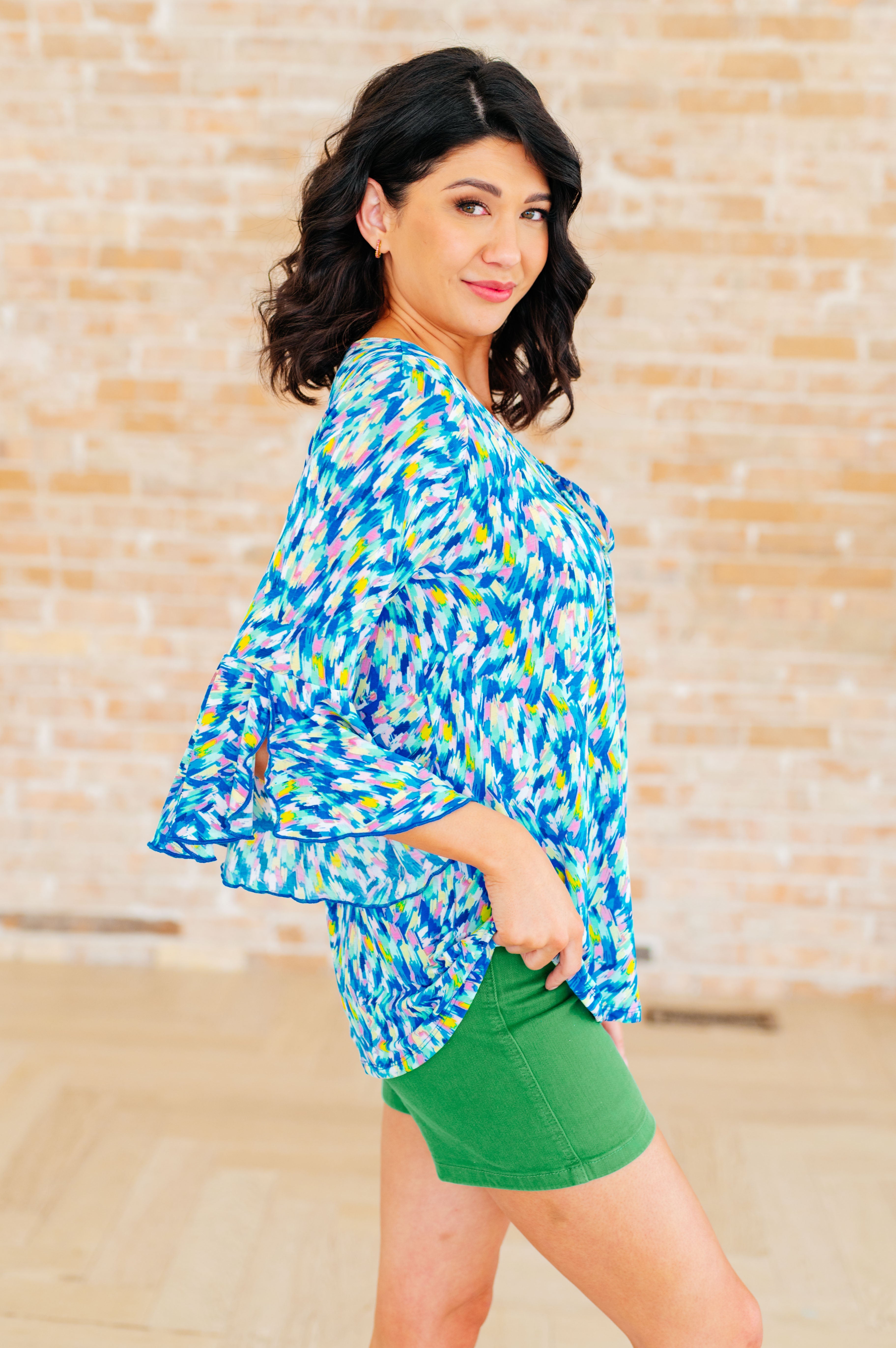 Willow Bell Sleeve Top in Royal Brushed Multi Ave Shops