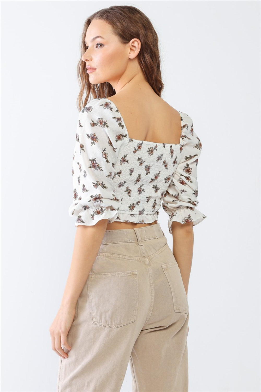 PAPERMOON Floral Ruffled Smocked Crop Top Trendsi