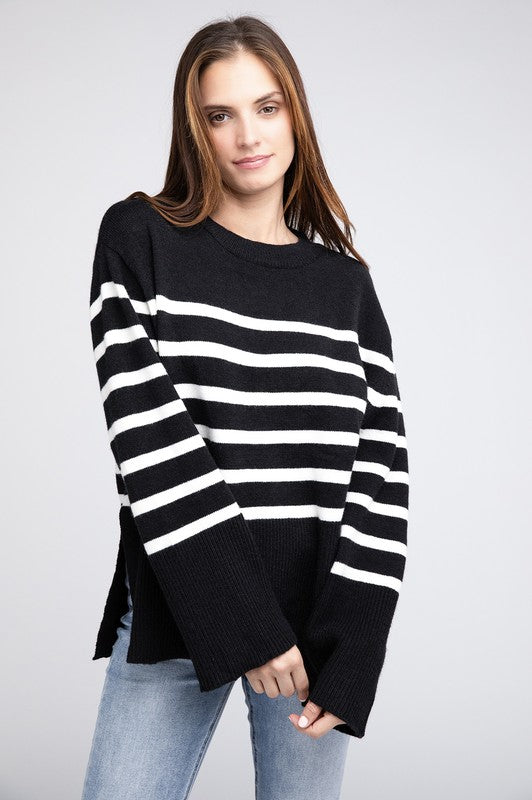 Ribbed Hem Stripe Sweater BiBi
