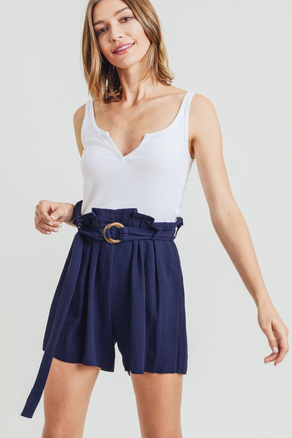 Cotton Bleu by Nu Label Buckle Belt Cotton Linen Shorts Trendsi