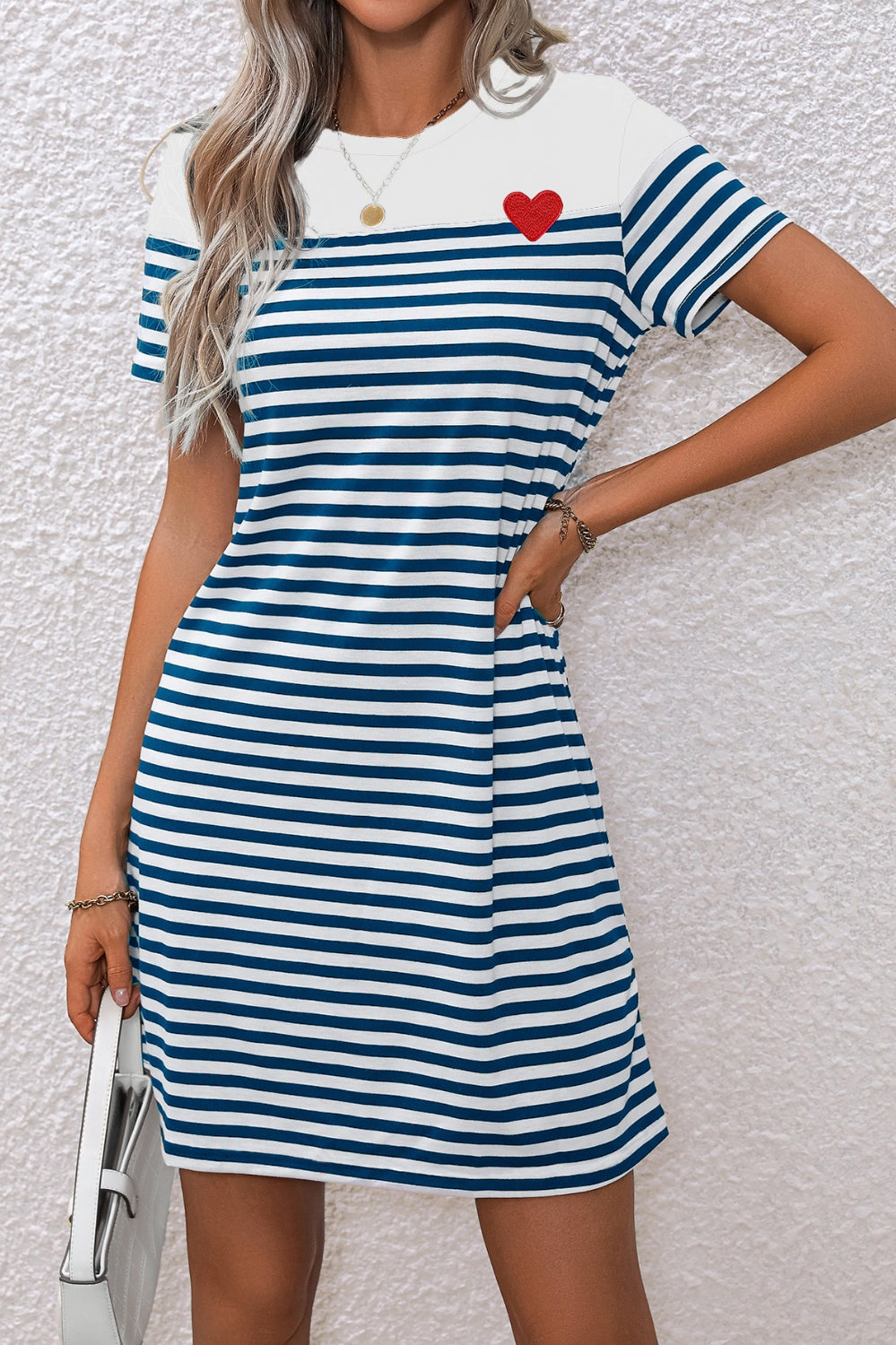 Striped Round Neck Short Sleeve Mini Tee Dress Casual Chic Boutique