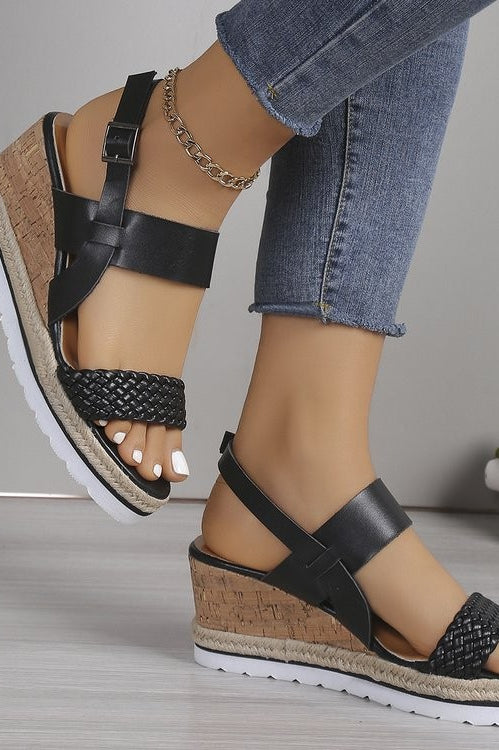 PU Leather Woven Wedge Sandals Casual Chic Boutique