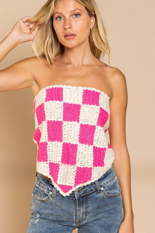 Checkerboard Pattern Tube Top Sweater POL