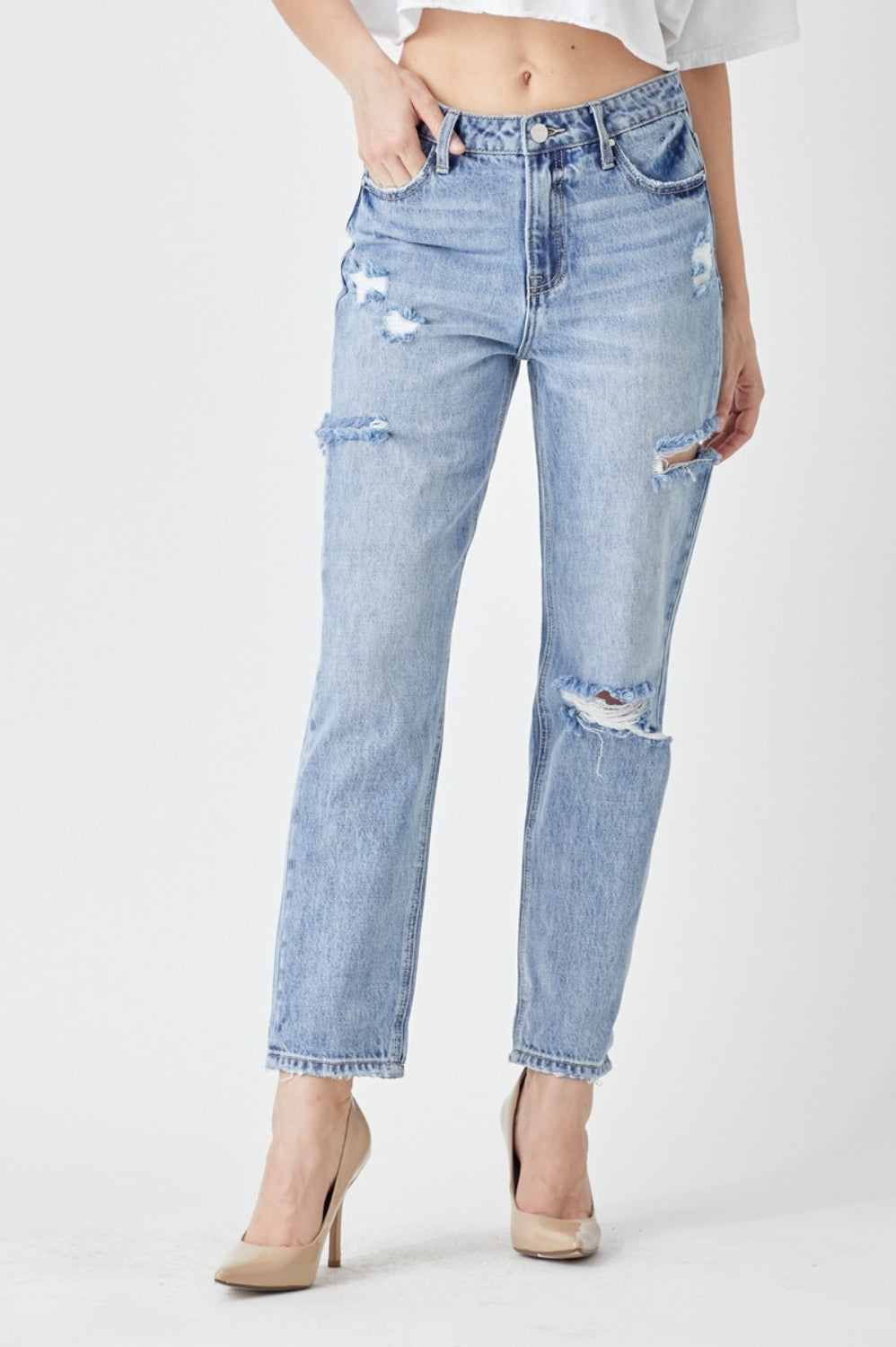 RISEN Distressed Slim Cropped Jeans Trendsi