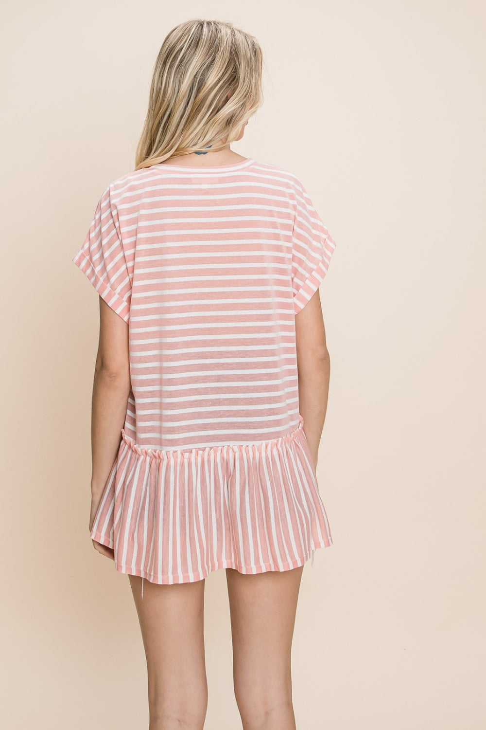 Cotton Bleu by Nu Label Striped Ruffled Short Sleeve Top Trendsi
