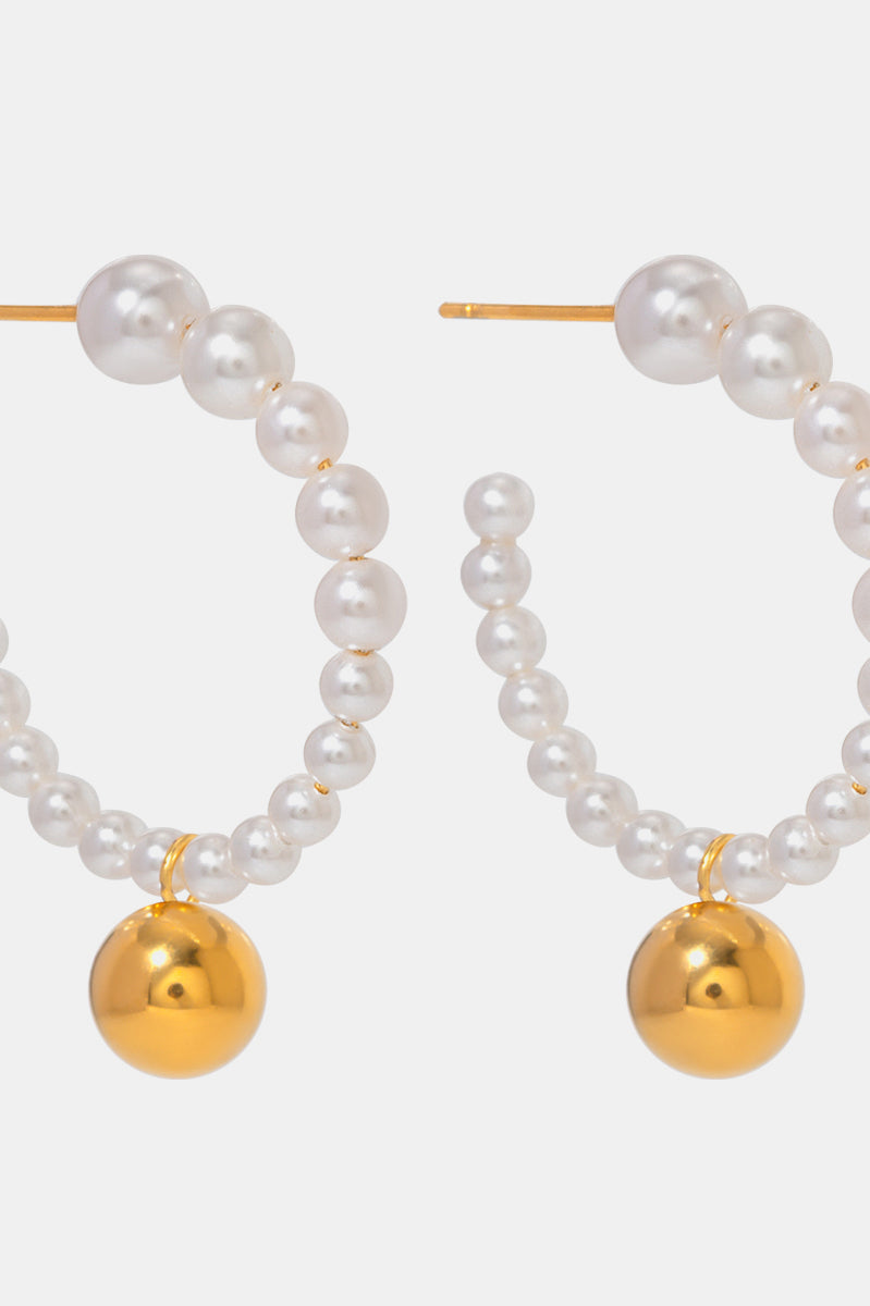 Stainless Steel Synthetic Pearl C-Hoop Earrings Trendsi