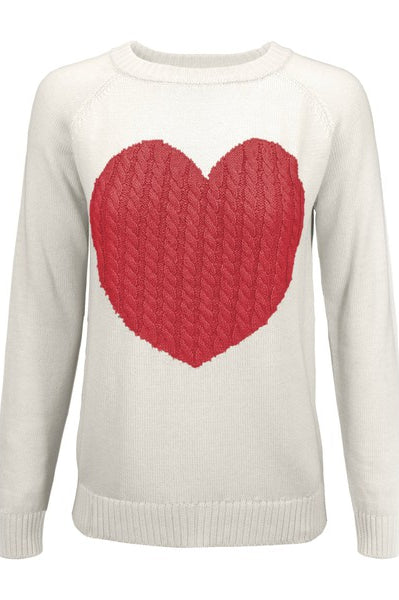 Love Heart Jacquard Round Neck Pullover Sweater Mak