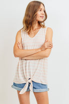 Cotton Bleu by Nu Label Sleeveless Front Tie Striped Top Trendsi