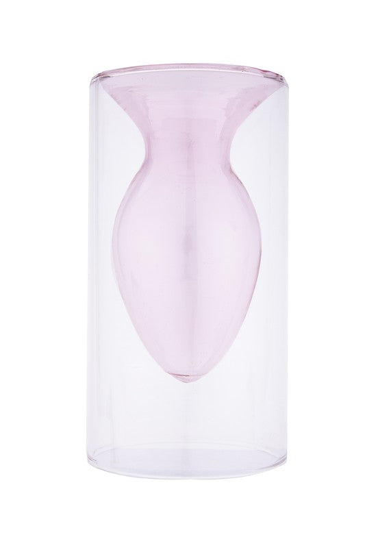 Double Layer Transparent Glass Vase - Pink ReeVe