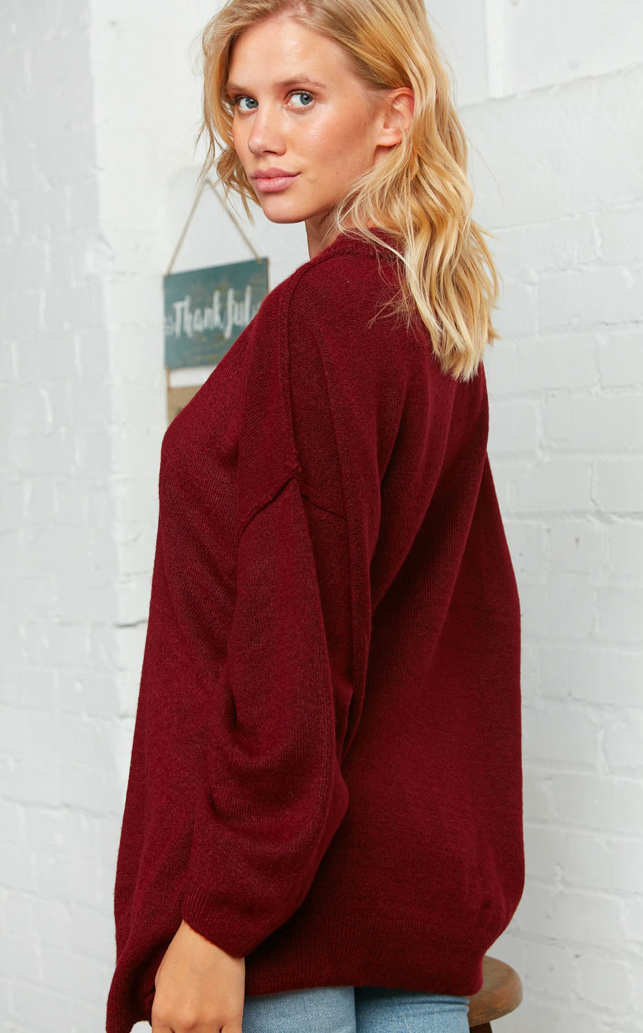 Burgundy Oversized Out Seam Knit Sweater Top Hayzel