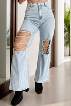 Distressed Bead Chain Straight Jeans Trendsi