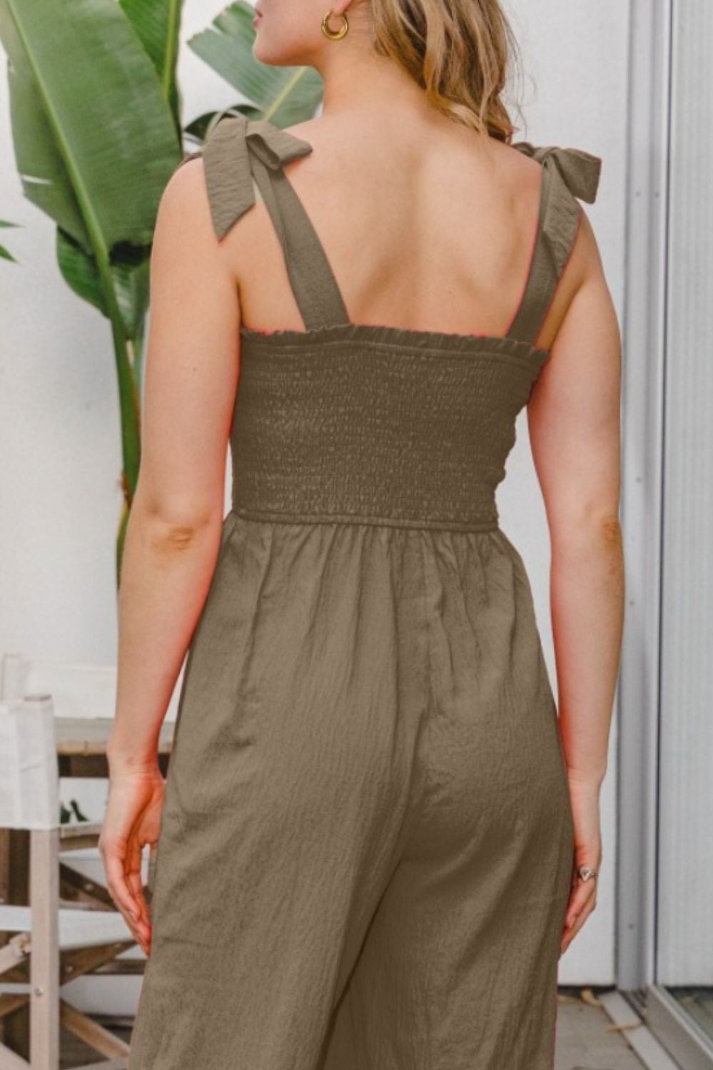 ODDI Full Size Bodice Smocked Sleeveless Jumpsuit Trendsi