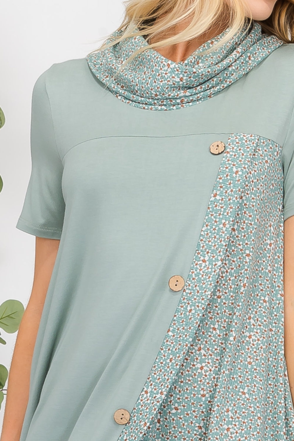 Celeste Full Size Decor Button Short Sleeve Dress with Pockets Trendsi