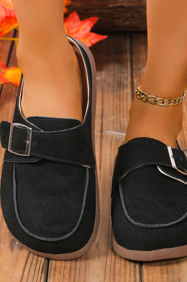 Suede Buckle Round Toe Loafers Trendsi
