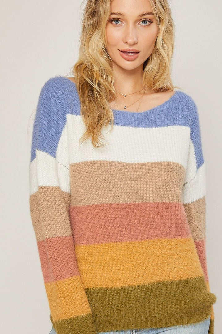 ClaudiaG Fuzzy Color Block Sweater