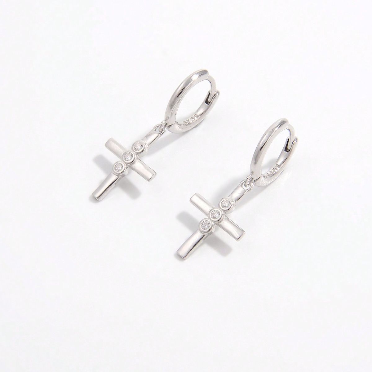 925 Sterling Silver Zircon Cross Earrings Trendsi