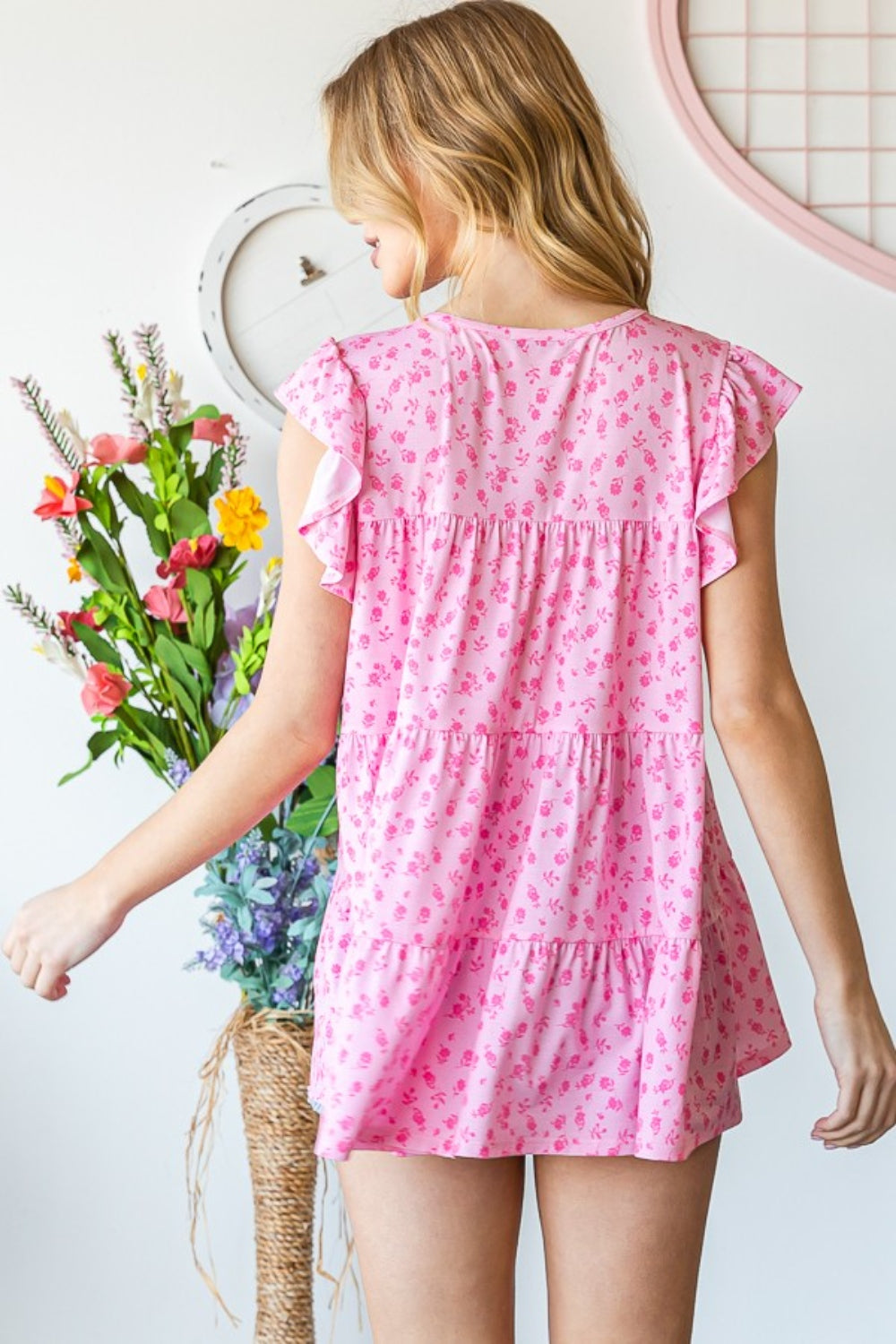 Heimish Full Size Floral Ruffled Tiered Top Trendsi
