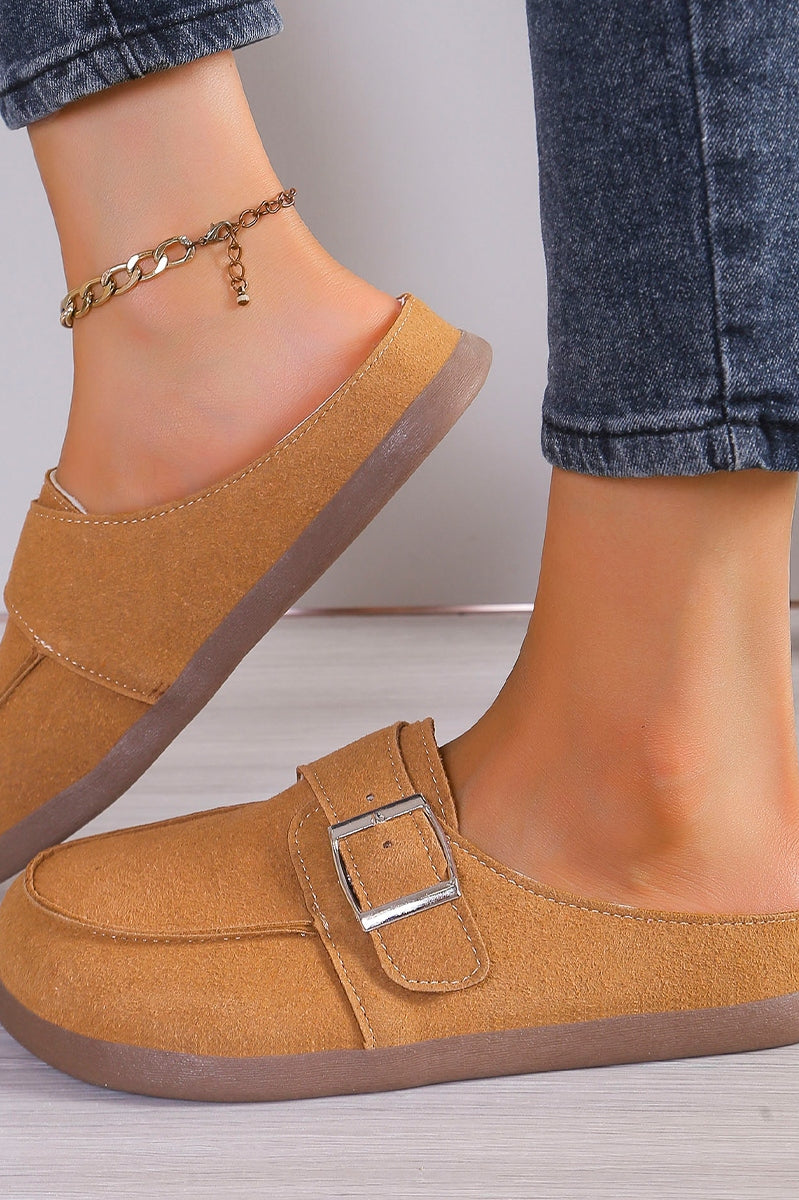Suede Buckle Round Toe Loafers Trendsi