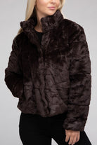 Fluffy Zip-Up Sweater Jacket Ambiance Apparel
