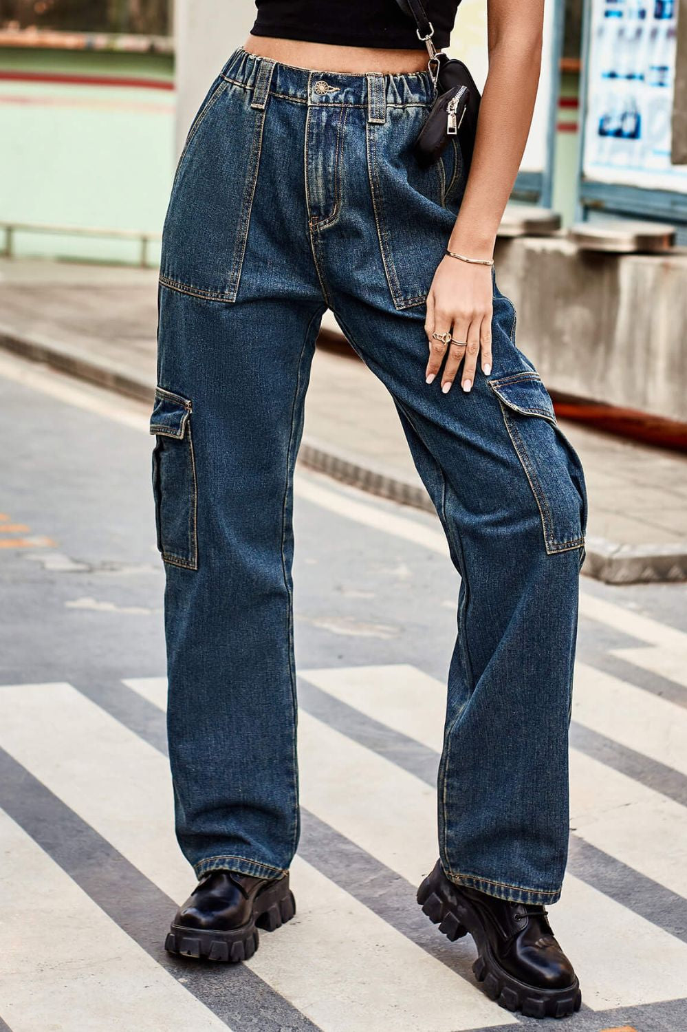 Baeful Long Straight Leg Jeans with Pockets Trendsi