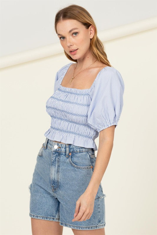 Cotton Candy Smocked Striped Crop Top HYFVE