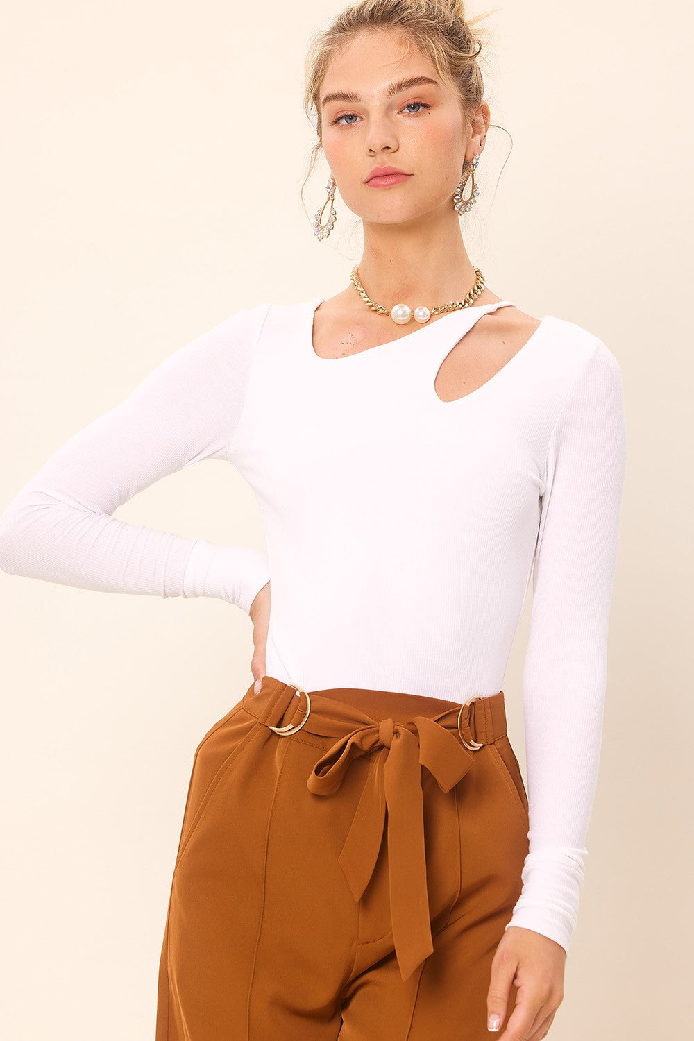 Idem Ditto Front Cut Out Long Sleeve Knit Top Trendsi